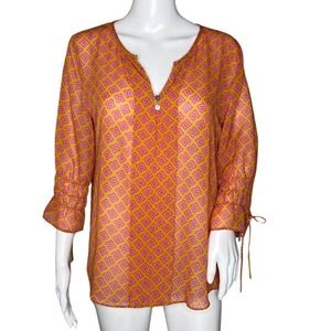 Carolina‎ Williamson Shirt Women Large Orange Pink Geometric Casual Bohemian